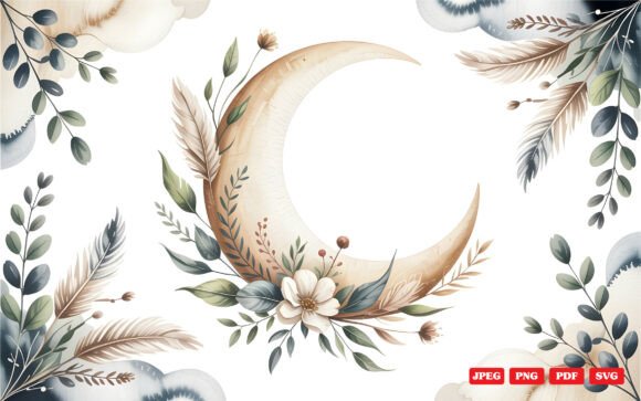 Download Boho Moon Floral Clipart - Clipart Collection