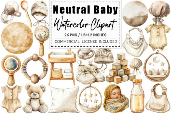 Download Watercolor Neutral Baby Clipart. - Clipart Collection