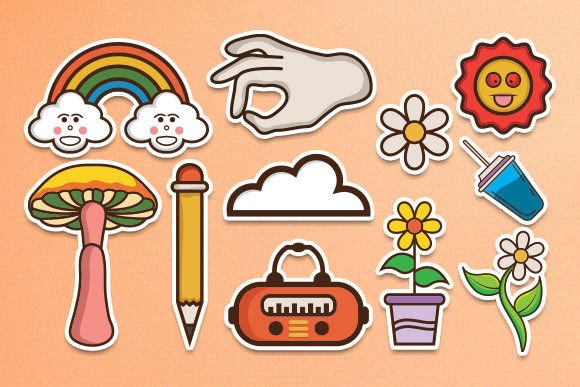 Download 90's Retro Groovy Element Clipart Set - Clipart Collection
