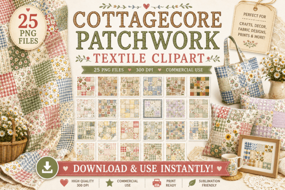 Download Cottagecore Patchwork Textile Clipart - Clipart Collection